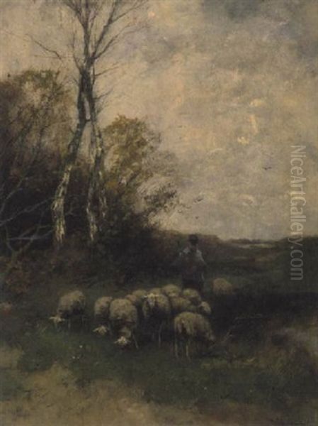 Shepherd And Flock Oil Painting by Johan Frederik Cornelis Scherrewitz