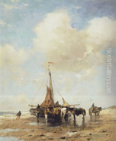 Unloading The Catch Oil Painting by Johan Frederik Cornelis Scherrewitz