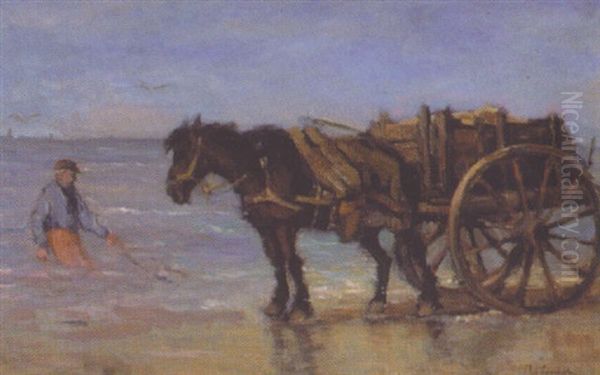 Horse And Cart And Shell Fisherman Oil Painting by Johan Frederik Cornelis Scherrewitz