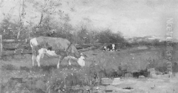 Cattle In A Spring Pasture Oil Painting by Johan Frederik Cornelis Scherrewitz