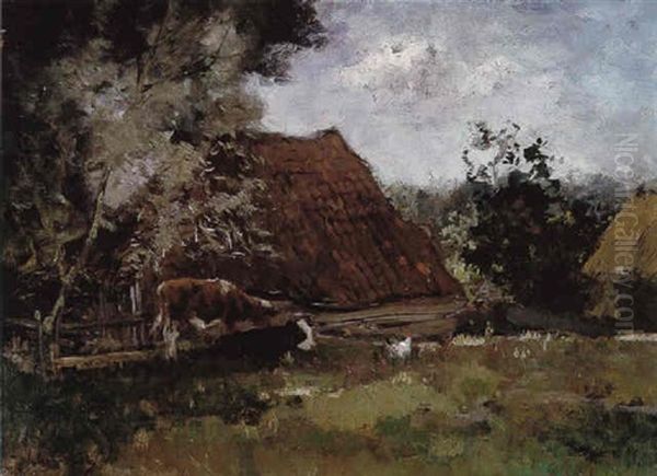 Vee Grazend Bij Een Boerderij Oil Painting by Johan Frederik Cornelis Scherrewitz