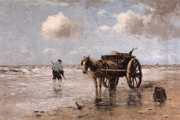 A Shell-gatherer Oil Painting by Johan Frederik Cornelis Scherrewitz