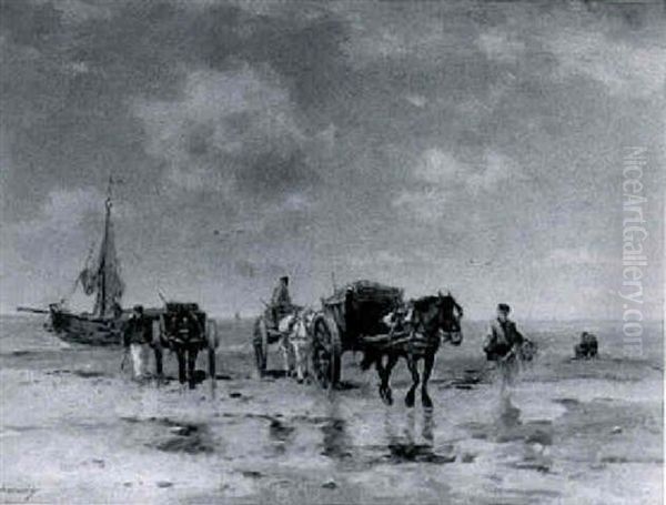 On The Beach, Scheveningen Oil Painting by Johan Frederik Cornelis Scherrewitz