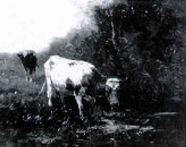 Cows At Water Oil Painting by Johan Frederik Cornelis Scherrewitz