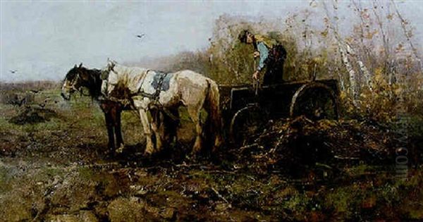 Unloading The Hay Cart Oil Painting by Johan Frederik Cornelis Scherrewitz