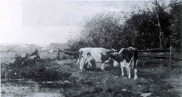 Milking Time Oil Painting by Johan Frederik Cornelis Scherrewitz