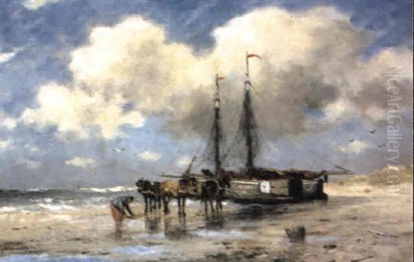 On The Beach At Scheveningen Oil Painting by Johan Frederik Cornelis Scherrewitz