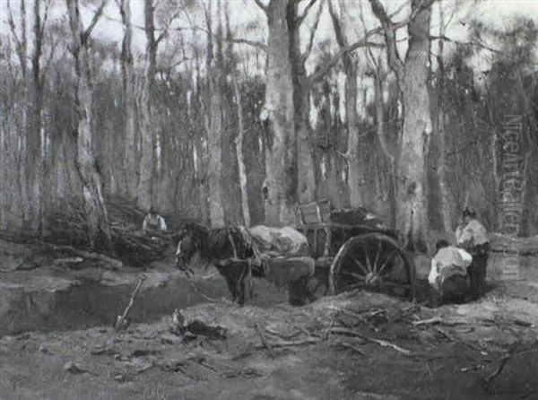 Holzf,ller Im Herbstwald Beim Beladen Eines Pferdefuhrwerks Oil Painting by Johan Frederik Cornelis Scherrewitz