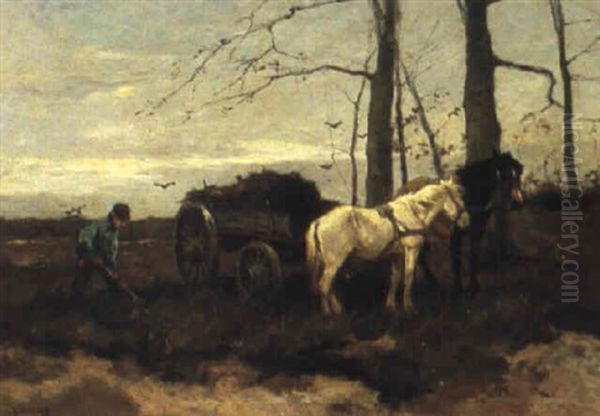 Peat Wagon Oil Painting by Johan Frederik Cornelis Scherrewitz