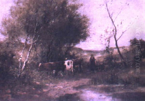 Herding The Cattle Oil Painting by Johan Frederik Cornelis Scherrewitz