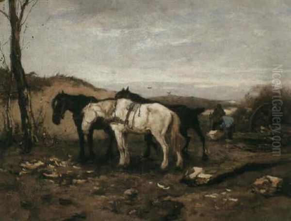 Woodgatherers With Horses In A Landscape Oil Painting by Johan Frederik Cornelis Scherrewitz