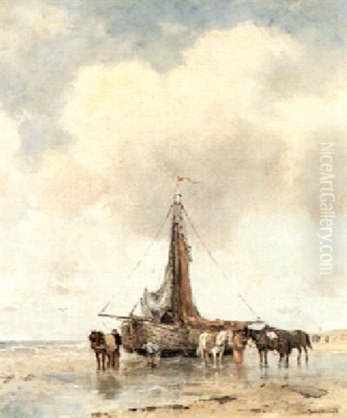 Fisherfolk By The Sea Oil Painting by Johan Frederik Cornelis Scherrewitz