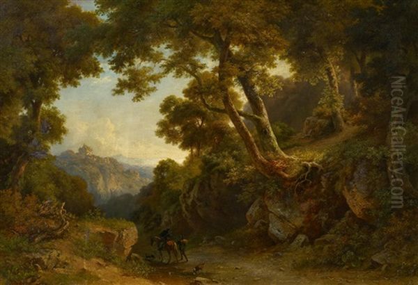 Weite Landschaft Mit Heimkehrenden Jagern Oil Painting by Joseph Schertel