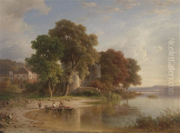 Schloss Possenhofen Am Starnberger See Oil Painting by Joseph Schertel