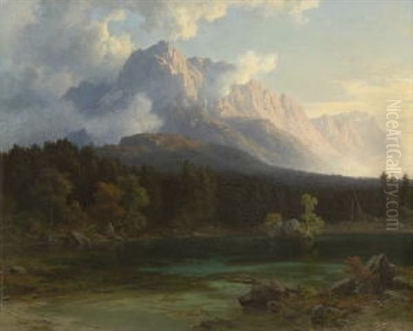 Am Badersee Bei Grainau Oil Painting by Joseph Schertel