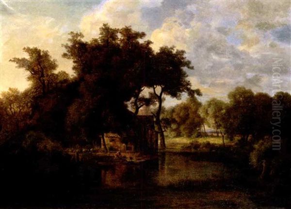 Baumreiche Landschaft Mit Bauernhaus Oil Painting by Joseph Schertel