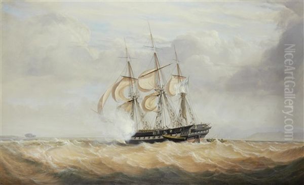 The Frigate H.m.s. Pique Successfully Being Refloated Off Labrador, 23rd October 1835 Oil Painting by John Christian Schetky