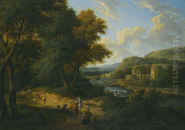 A River Landscape With Peasants Oil Painting by Pieter Bout Brussels