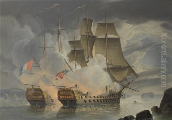 The Furious Action Between H.m.s. Mars And The French 74 Hercule Off Brest On 21st April Oil Painting by John Christian Schetky