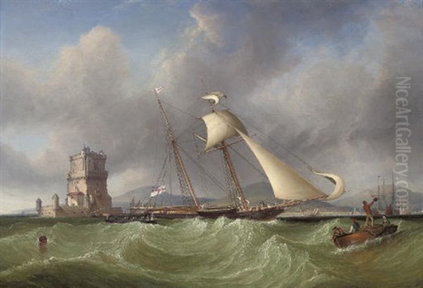 Lord Belfast's Yacht "emily" Hove-to For Her Owner To Come Aboard, At The Mouth Of The Tagus, Lisbon Oil Painting by John Christian Schetky