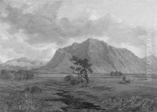 Voralpenlandschaft Mit Bauern Bei Der Heuernte Oil Painting by August Heinrich Scheuchzer