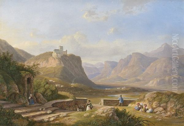 Tiroler Berglandschaft Mit Rastenden Wanderern Oil Painting by Wilhelm Scheuchzer