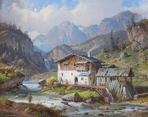 Sagemuhle In Alpiner Landschaft Oil Painting by Wilhelm Scheuchzer