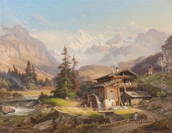 Eisenschmelze Bei Landeck Im Tiroler Oberinntal Mit Blick Auf Den Grossvenediger Oil Painting by Wilhelm Scheuchzer