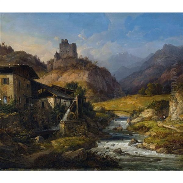 Muhle Mit Der Burg Marmels Oil Painting by Wilhelm Scheuchzer