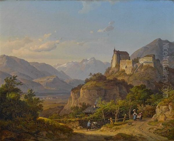 Blick Auf Schloss Tirol Bei Meran Oil Painting by Wilhelm Scheuchzer