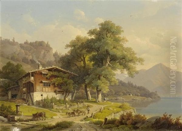 Landliche Landschaft Mit See Oil Painting by Wilhelm Scheuchzer