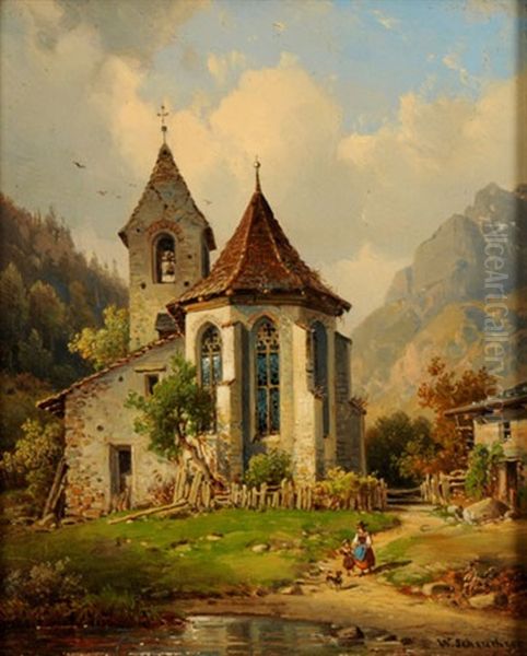 Blick Auf Eine Kirche In Berglandschaft Oil Painting by Wilhelm Scheuchzer