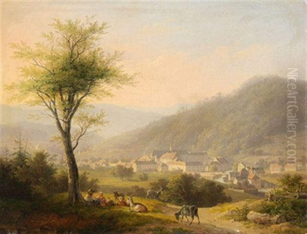 Rast Der Kleinen Hirten Vor Der Stadt Oil Painting by Wilhelm Scheuchzer