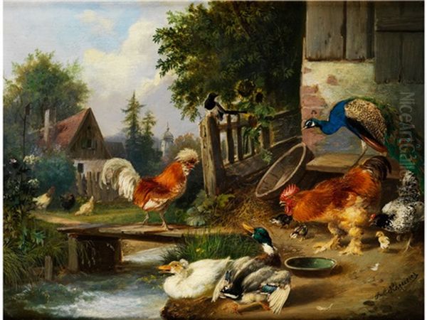 Unwillkommener Besuch Oil Painting by Julius Scheuerer