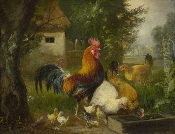 Huhnerhof Oil Painting by Julius Scheuerer