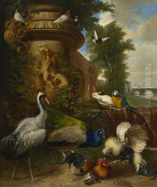 Vogel In Parklandschaft Oil Painting by Julius Scheuerer