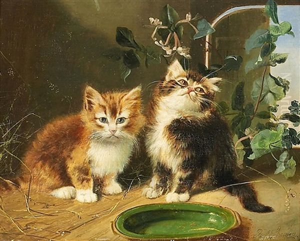 Zwei Katzchen Oil Painting by Julius Scheuerer