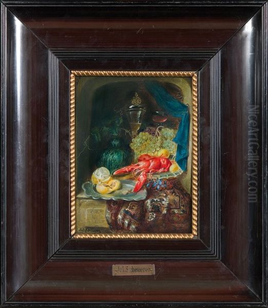 Still Life With Crawfish Oil Painting by Julius Scheuerer