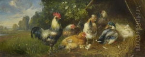 Huhner Und Enten Oil Painting by Julius Scheuerer