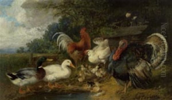 Animaux De Basse Cour Oil Painting by Julius Scheuerer