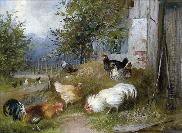 Huhnerhof Oil Painting by Julius Scheuerer