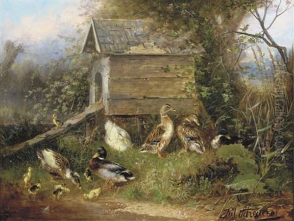 The Safety Of Home Oil Painting by Julius Scheuerer