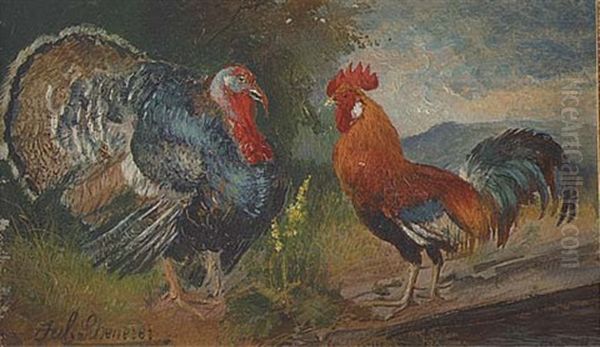 Colourful Poultry Oil Painting by Julius Scheuerer