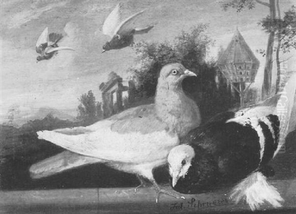 Doves By A Dovecot Oil Painting by Julius Scheuerer