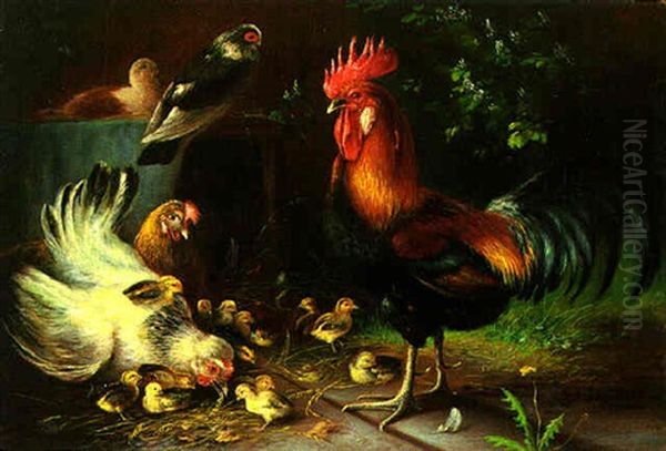 Barnyard Animals Oil Painting by Julius Scheuerer