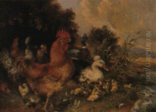 Federvieh Oil Painting by Julius Scheuerer