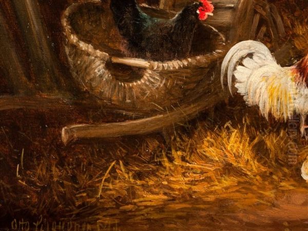 Chicken Yard Oil Painting by Otto Scheuerer