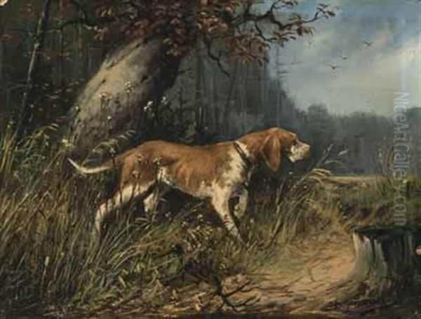 Jagdhund Oil Painting by Otto Scheuerer