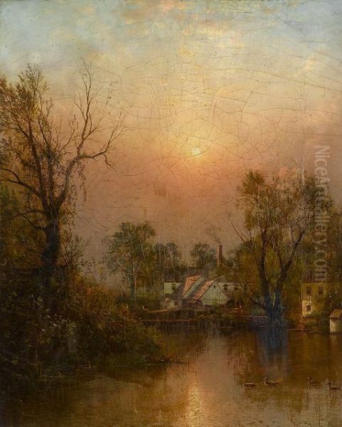 The Mill, Sand Island, Lehigh Valley, Bethlem, Pennsylvania Oil Painting by Dewitt Clinton Boutelle