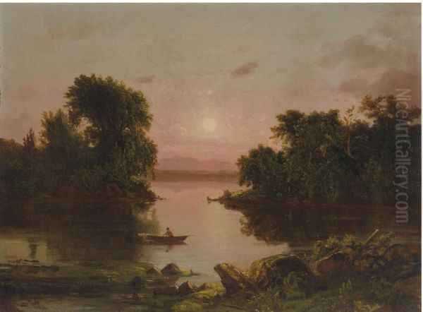 On The River, Sunset Oil Painting by Dewitt Clinton Boutelle